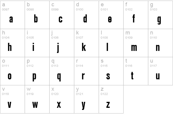 NimbusSanTConBold lowercase a-z preview