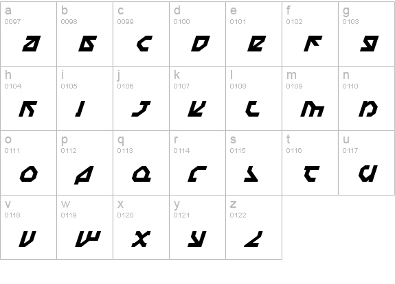 Nostromo Italic lowercase a-z preview