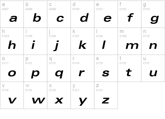 Nova Expanded SSi Bold Expanded Italic lowercase a-z preview