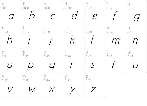 NuevoLitho LightItalic lowercase a-z preview