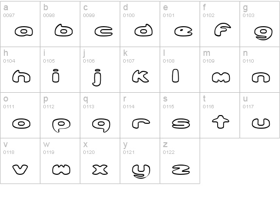 Obloquy Outline BRK lowercase a-z preview
