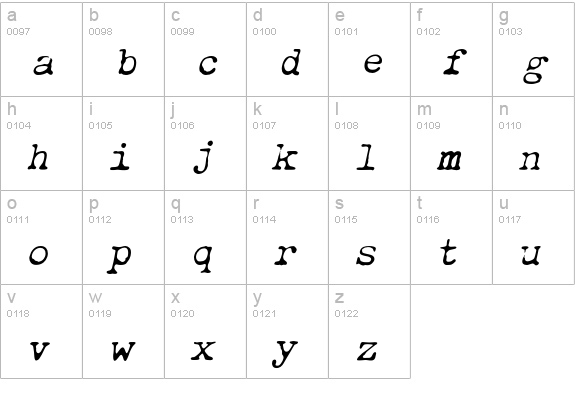 ObsoleteLightOblique lowercase a-z preview