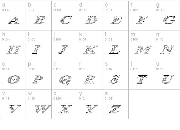 Occoluchi Italic Outline lowercase a-z preview