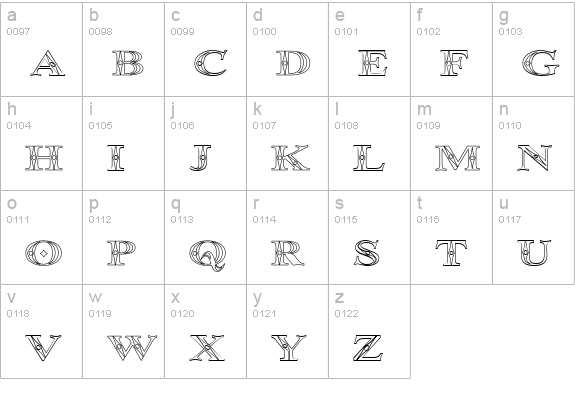 Occoluchi Outline lowercase a-z preview
