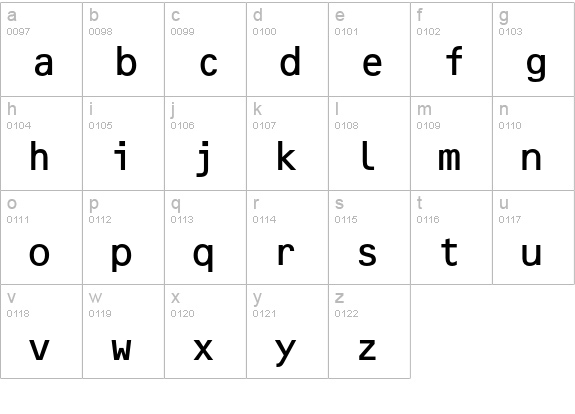 OCR B Std Medium lowercase a-z preview