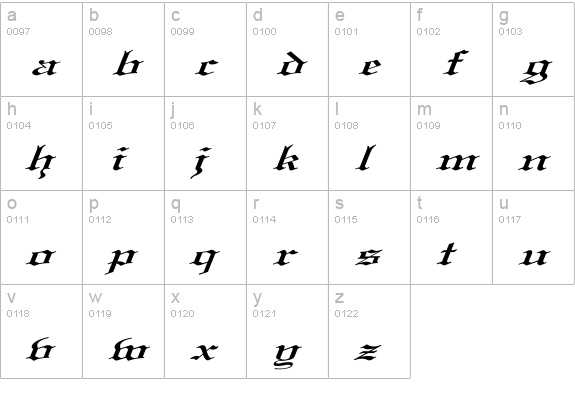 Old English Ex Italic lowercase a-z preview