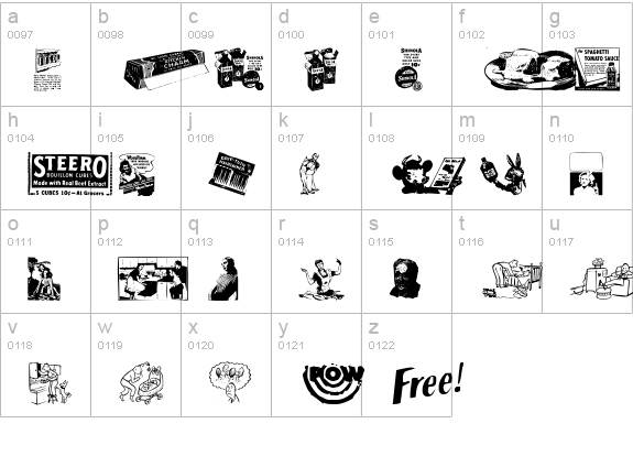 Old Time Ad Dings One lowercase a-z preview