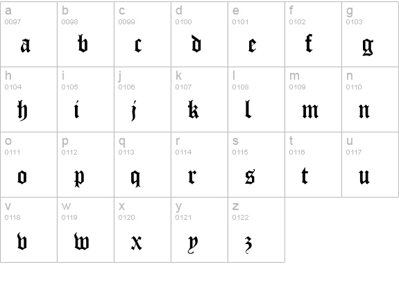 Oldchristmas Regular lowercase a-z preview