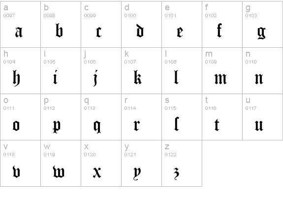 OldEnglishEF lowercase a-z preview