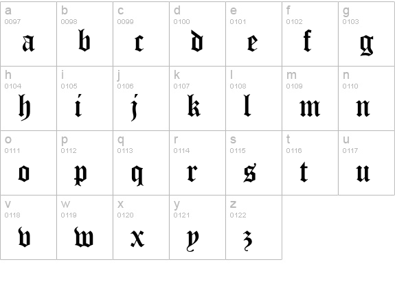 OldEnglishFiveOpti lowercase a-z preview