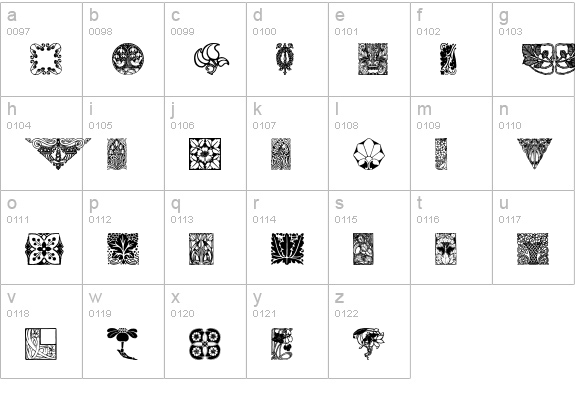 OldFloralIllustration lowercase a-z preview