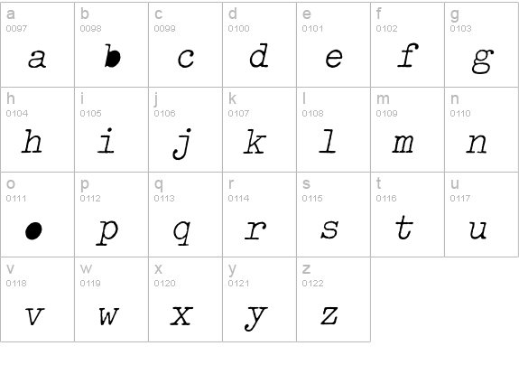 OldTypewriterEF-LightObl lowercase a-z preview
