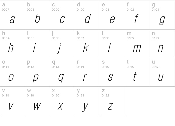 Olnova-LightCondIta lowercase a-z preview