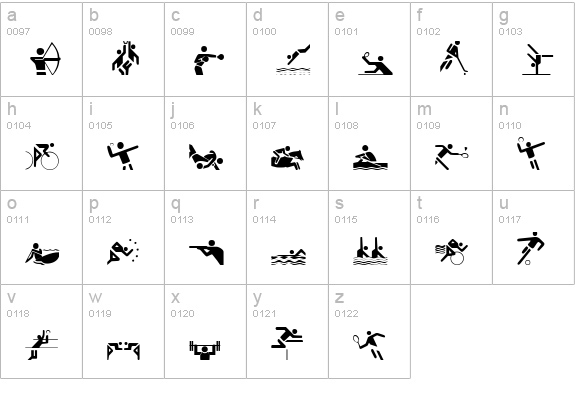 Olympicons Regular lowercase a-z preview