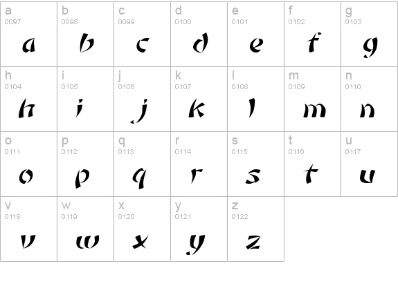 Orient 1Extended Italic lowercase a-z preview
