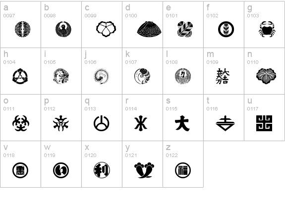 Oriental Icons lowercase a-z preview