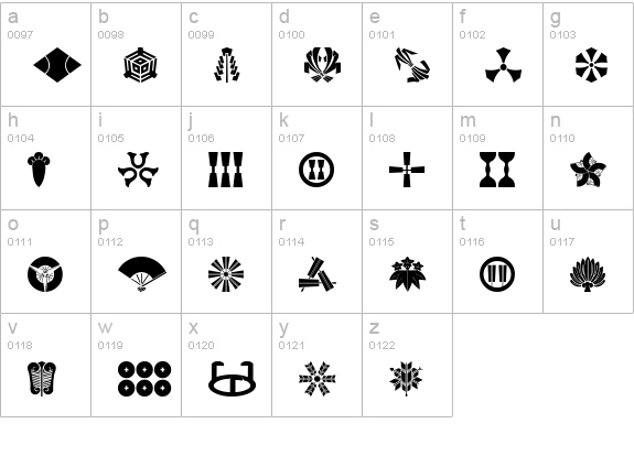 Oriental Icons II lowercase a-z preview