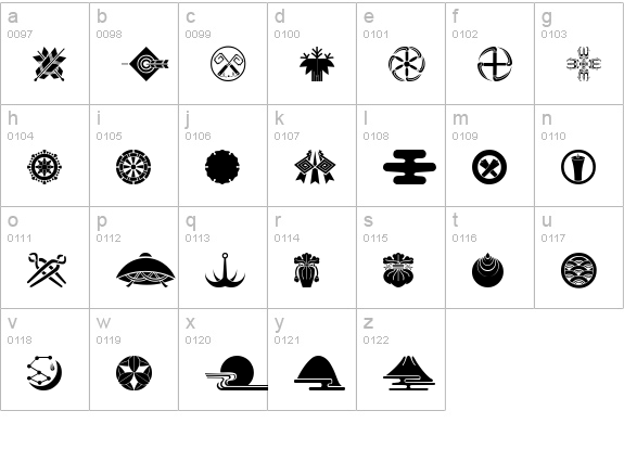 Oriental Icons III lowercase a-z preview