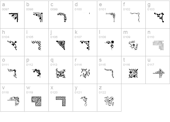 Ornamental Corners lowercase a-z preview