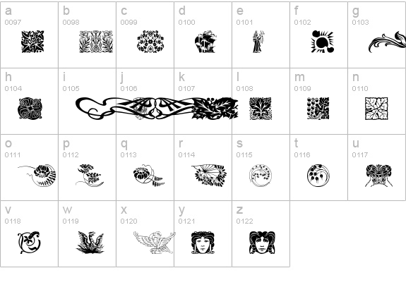 Ornamental Elements lowercase a-z preview