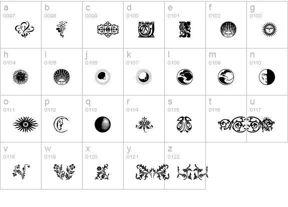 Ornamental Elements II lowercase a-z preview