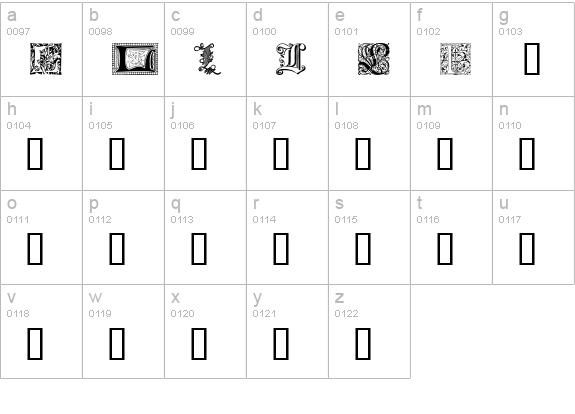 Ornamental Initials L lowercase a-z preview