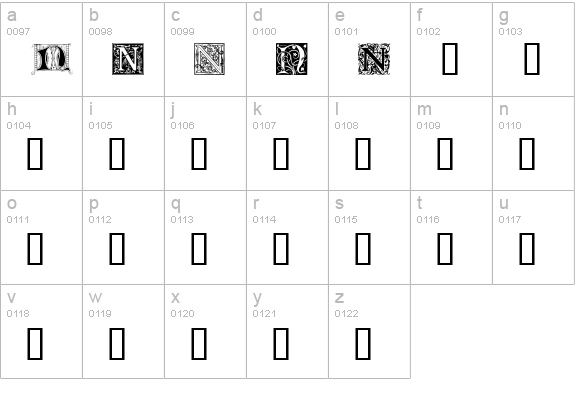 Ornamental Initials N lowercase a-z preview