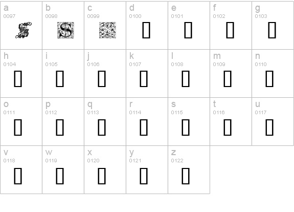 Ornamental Initials S lowercase a-z preview