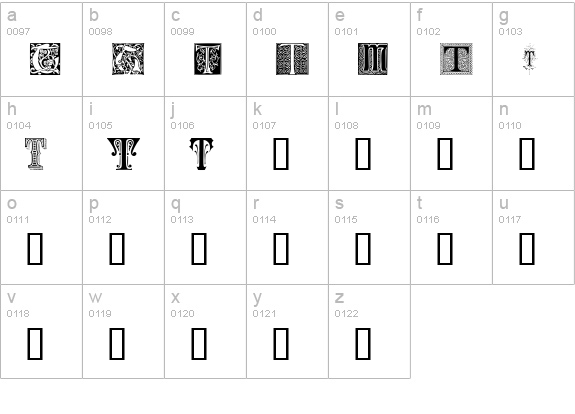 Ornamental Initials T lowercase a-z preview