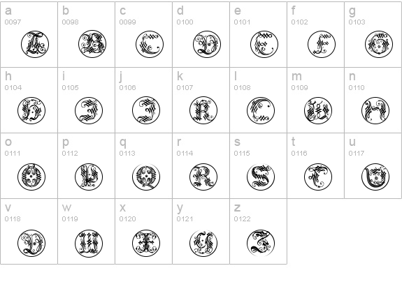 OrnamentalInitialButtons lowercase a-z preview