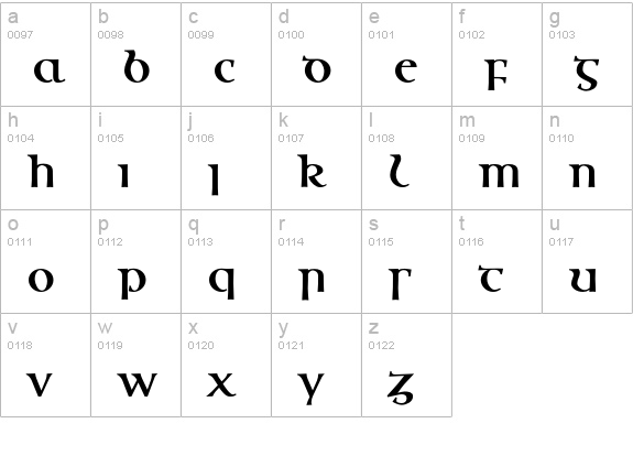 OssianGaelicEF-Bold lowercase a-z preview