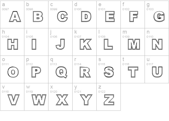 Outline lowercase a-z preview