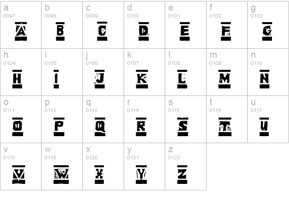 P22 Woodcut lowercase a-z preview