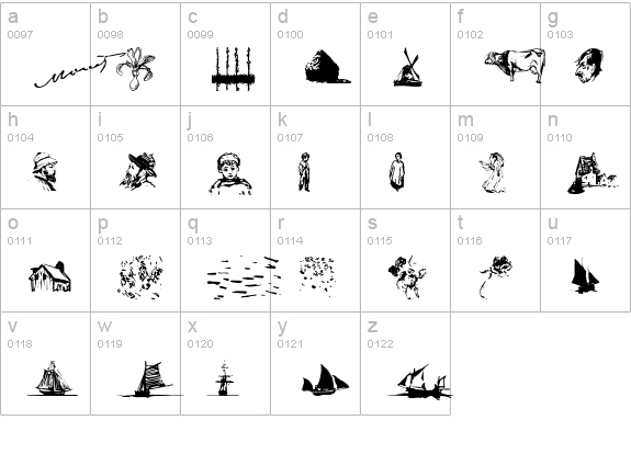 P22Monet Sketches lowercase a-z preview