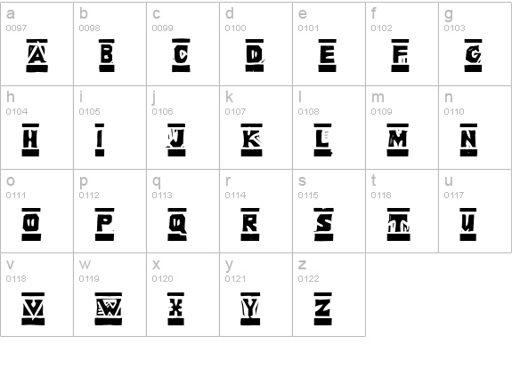 P22Woodcut lowercase a-z preview