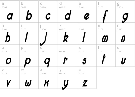 Pacotillenarrowbold ital lowercase a-z preview