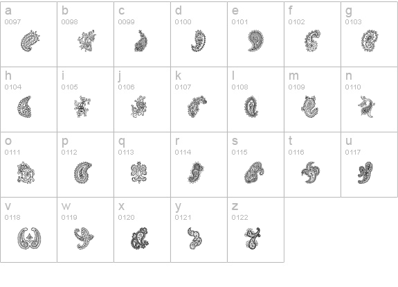 Paisley lowercase a-z preview