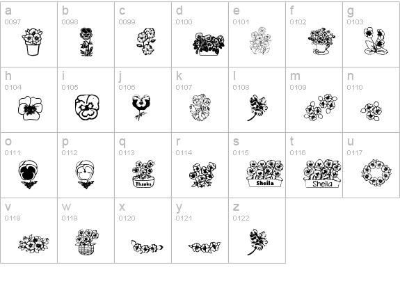 pansies4sheila lowercase a-z preview