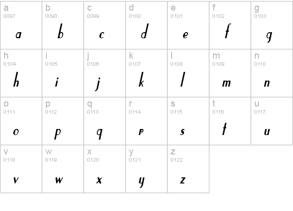 Paris Condensed Bold Italic lowercase a-z preview