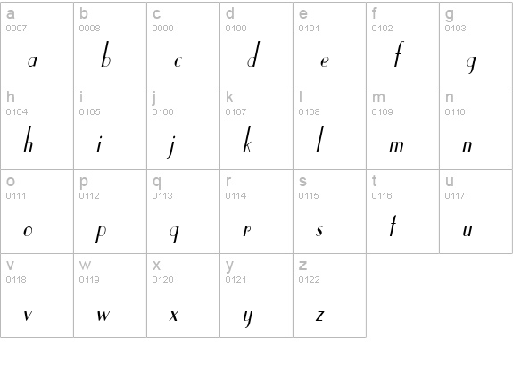 Paris Condensed Italic lowercase a-z preview