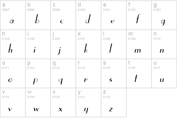 Paris Italic lowercase a-z preview