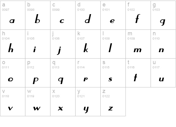 Paris Wide Bold Italic lowercase a-z preview