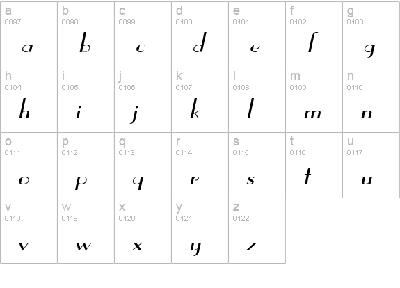 Paris Wide Italic lowercase a-z preview