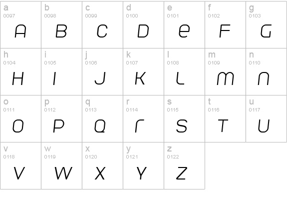 Parvoflavin Light Skew lowercase a-z preview