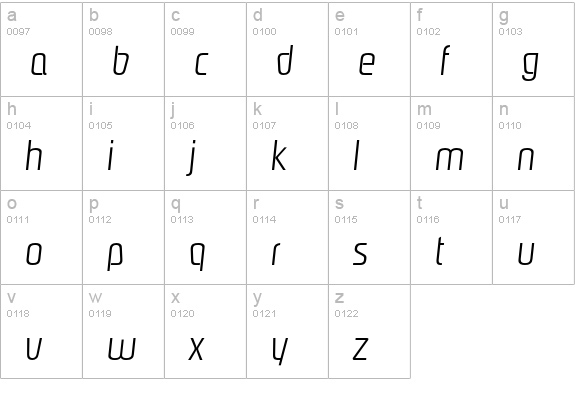 PasadenaEF-LightItalic lowercase a-z preview