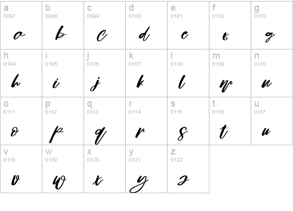 Pennature lowercase a-z preview