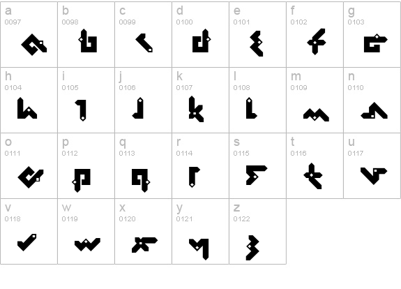 Pentomino lowercase a-z preview