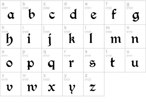 PerryGothic Regular lowercase a-z preview