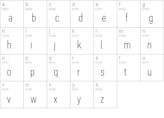 PFDinTextCompPro-XThin lowercase a-z preview