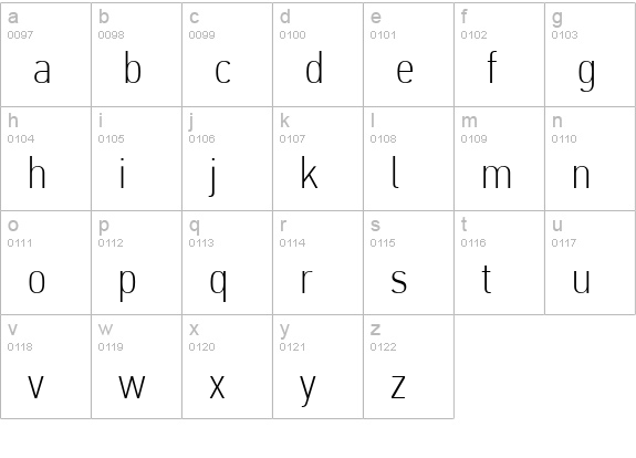 PFDinTextCondPro-Thin lowercase a-z preview